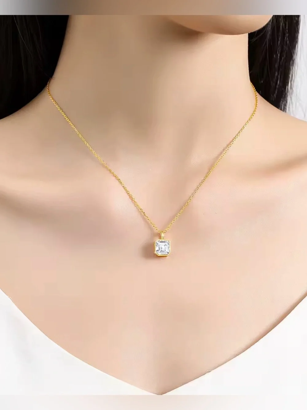 14k Yellow Gold Asscher Cut 2 Ct. Moissanite Necklace